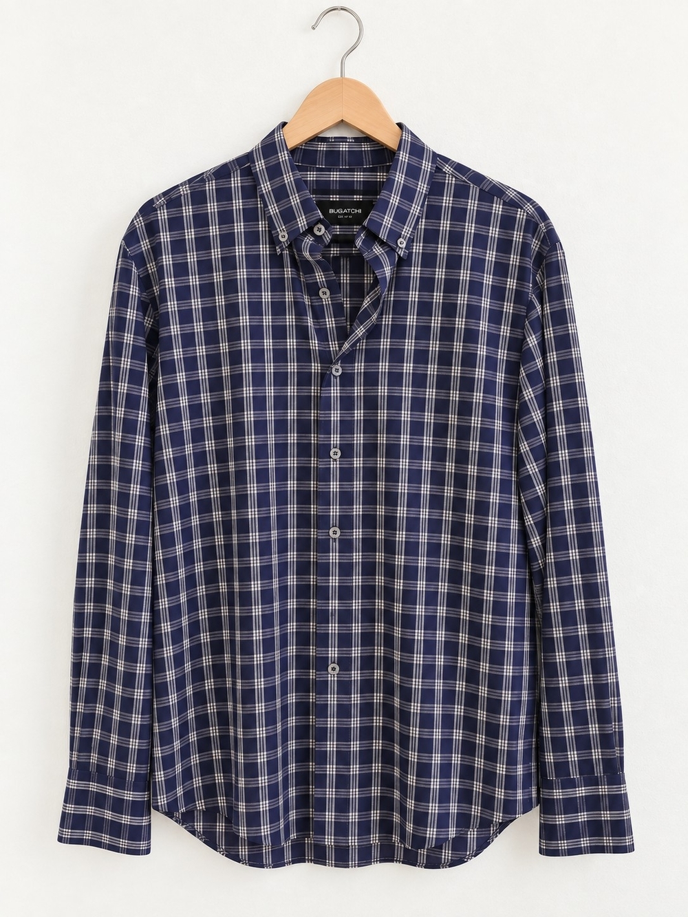 Bugatchi Shaped Fit Comfort Stretch Plaid Shirt Men's Large Navy